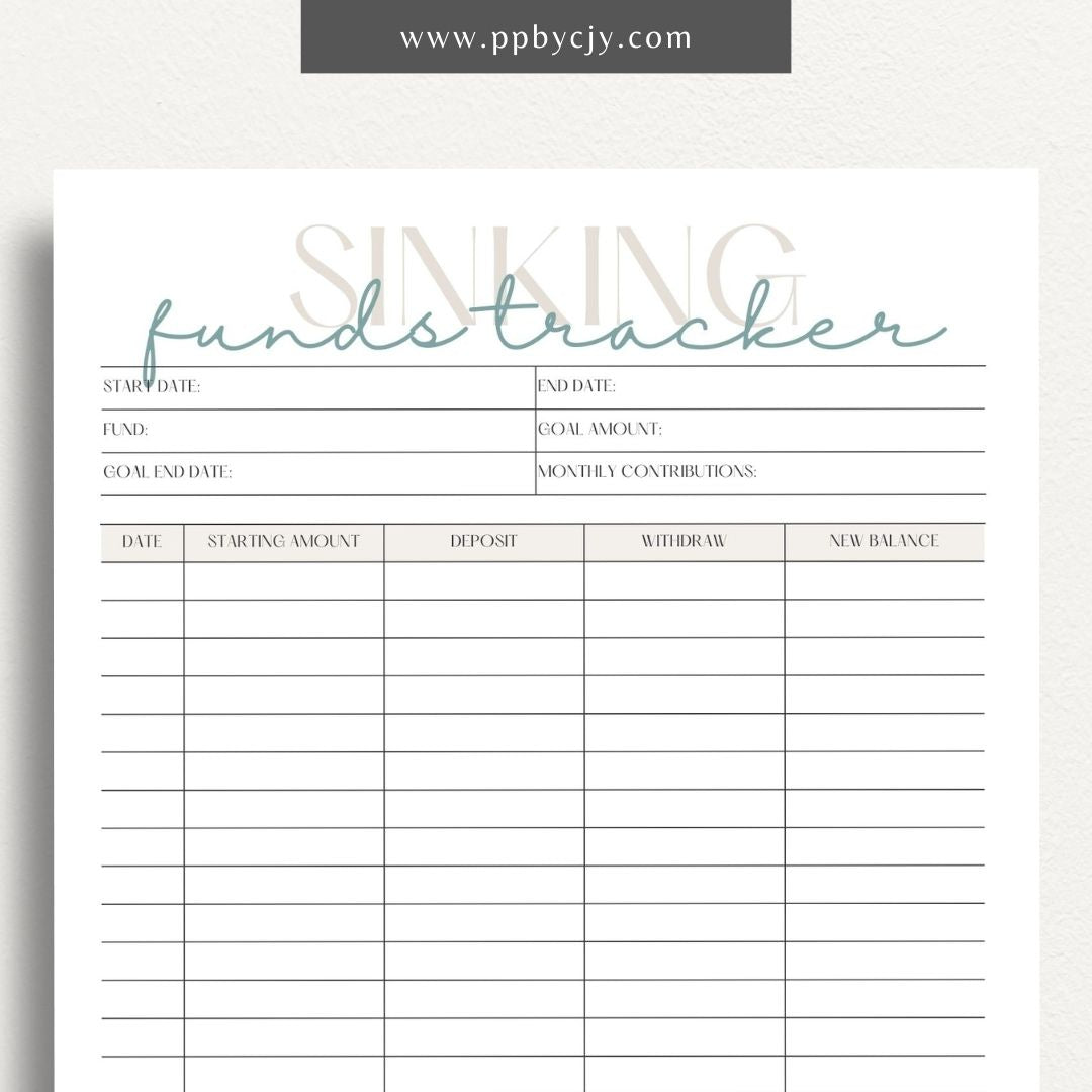 Sinking Funds Tracker Printable Template – Digital download for managing and monitoring savings for specific future expenses or goals