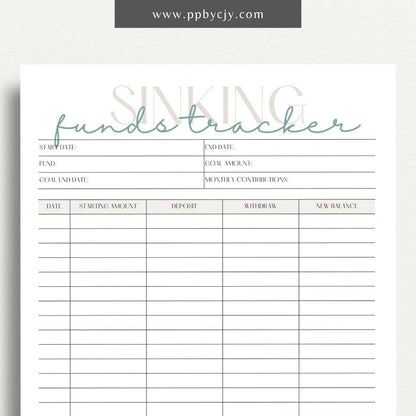 Sinking Funds Tracker Printable Template – Digital download for managing and monitoring savings for specific future expenses or goals