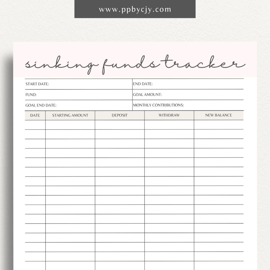 Sinking Funds Tracker Printable Template – Digital download for managing and monitoring savings for specific future expenses or goals