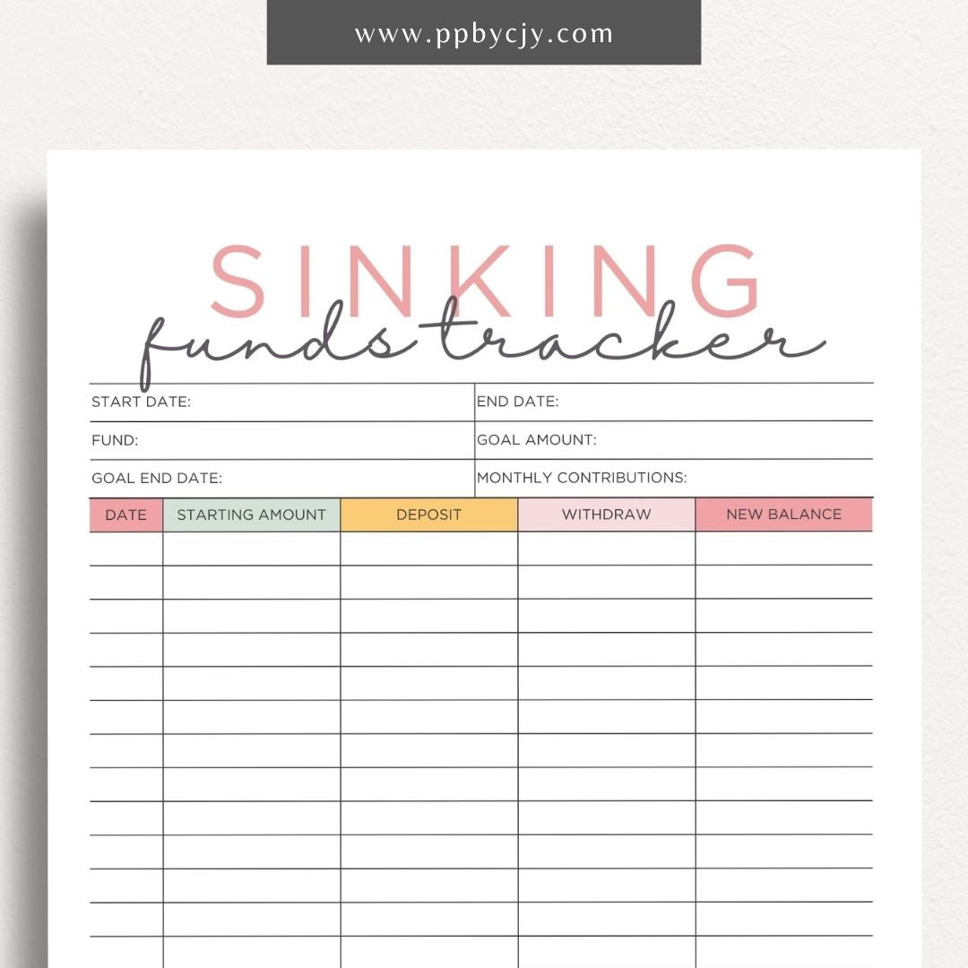 Sinking Funds Tracker Printable Template – Digital download for managing and monitoring savings for specific future expenses or goals