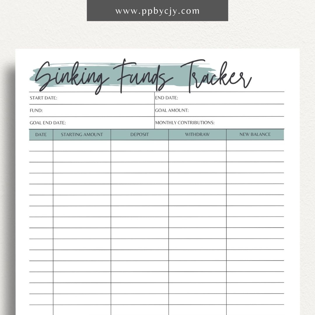 Sinking Funds Tracker Printable Template – Digital download for managing and monitoring savings for specific future expenses or goals