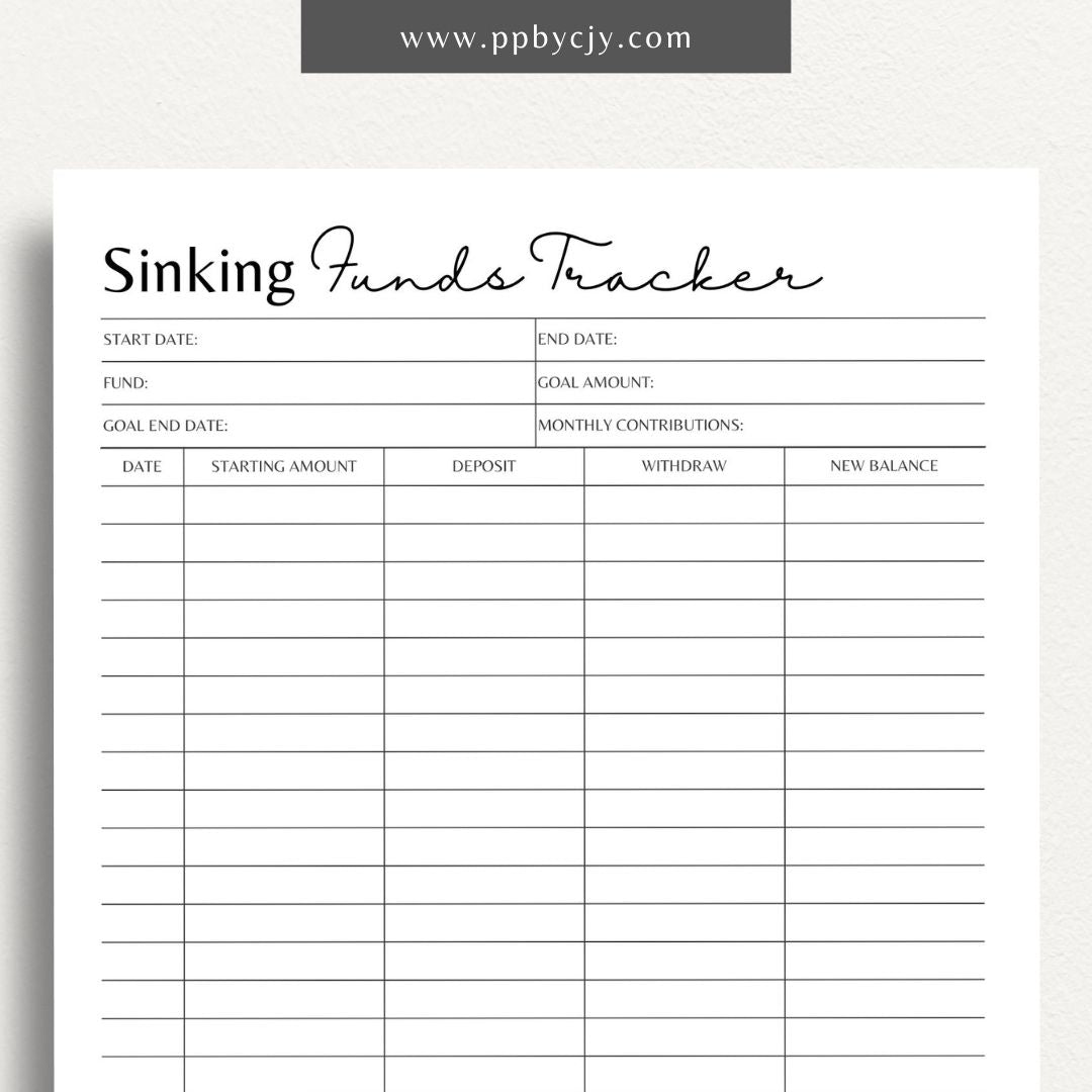 Sinking Funds Tracker Printable Template – Digital download for managing and monitoring savings for specific future expenses or goals