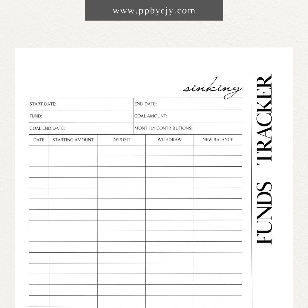 Sinking Funds Tracker Printable Template – Digital download for managing and monitoring savings for specific future expenses or goals