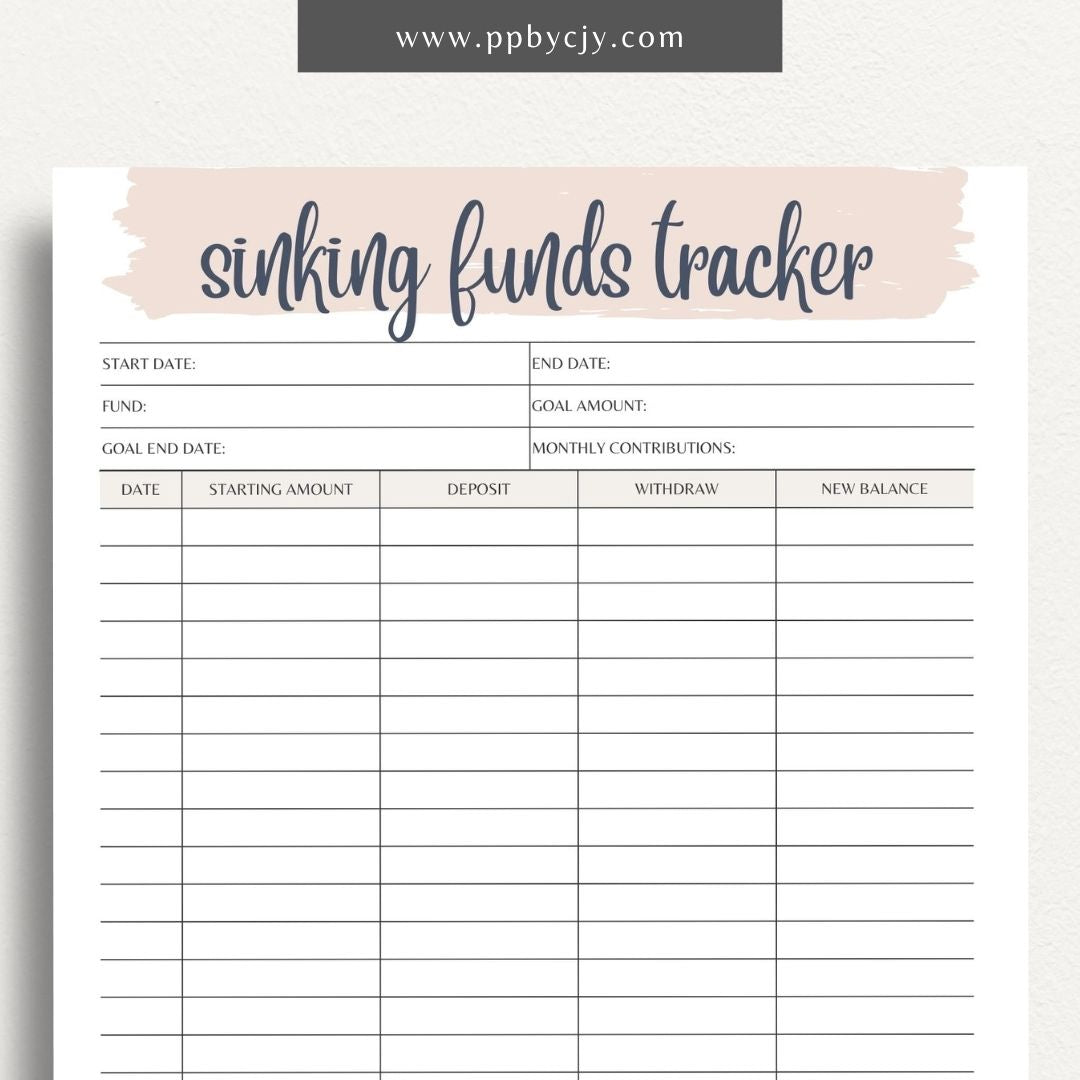 Sinking Funds Tracker Printable Template – Digital download for managing and monitoring savings for specific future expenses or goals