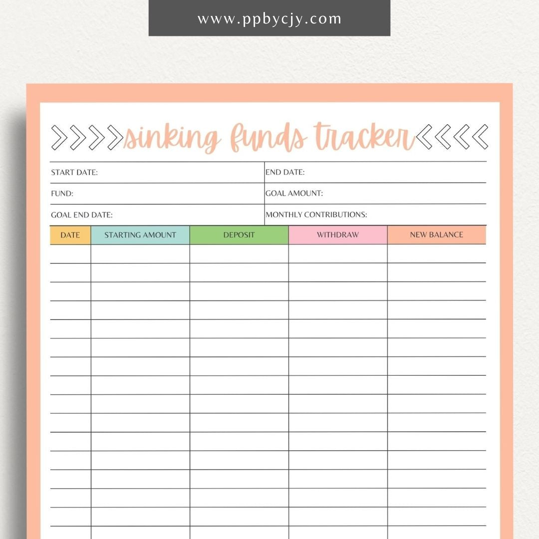 Sinking Funds Tracker Printable Template – Digital download for managing and monitoring savings for specific future expenses or goals