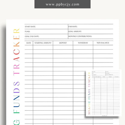 Sinking Funds Tracker Printable Template – Digital download for managing and monitoring savings for specific future expenses or goals