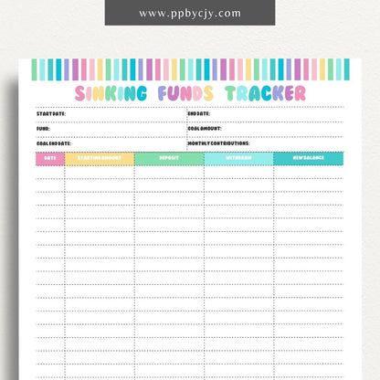 Sinking Funds Tracker Printable Template – Digital download for managing and monitoring savings for specific future expenses or goals