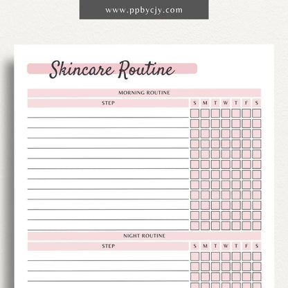 Skincare Routine Tracker Printable PDF Template