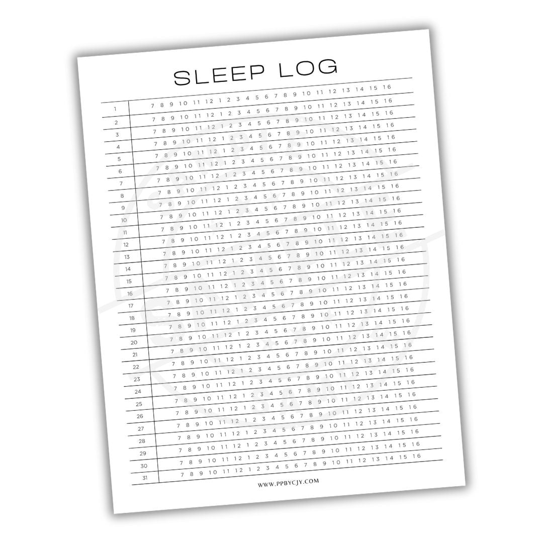 Sleep log sheet with a grid for tracking sleep patterns on a white background