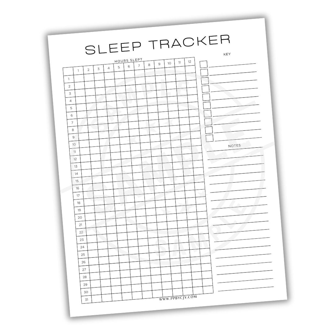 Sleep tracker sheet with grid and notes section on a white background