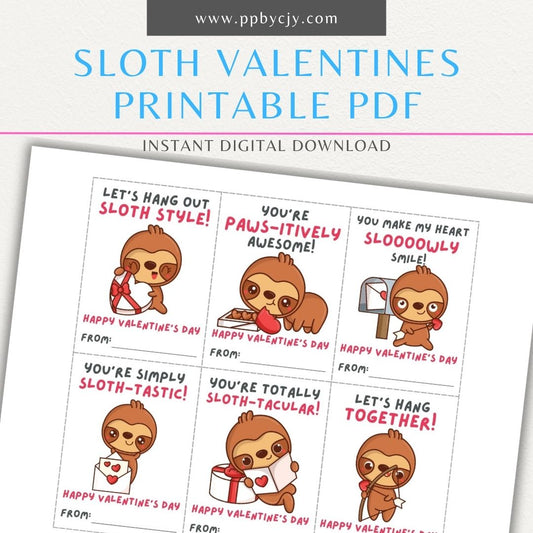 Sloth-themed Valentine’s Day cards with adorable sloth designs and fun sloth-themed quotes for a relaxed Valentine’s greeting.
