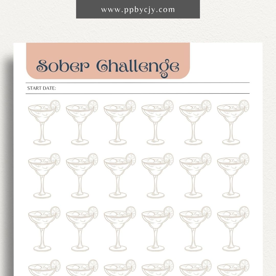 No Drinking Sober Visual Tracker Printable Template – Digital download for visually monitoring and celebrating progress in maintaining sobriety and staying alcohol-free