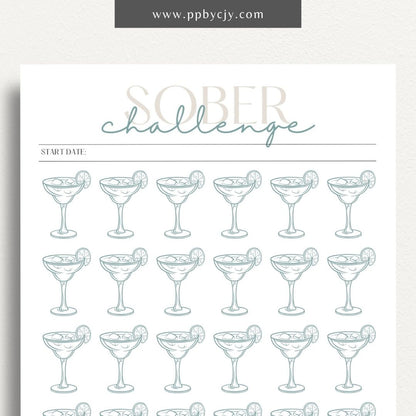 No Drinking Sober Visual Tracker Printable Template – Digital download for visually monitoring and celebrating progress in maintaining sobriety and staying alcohol-free