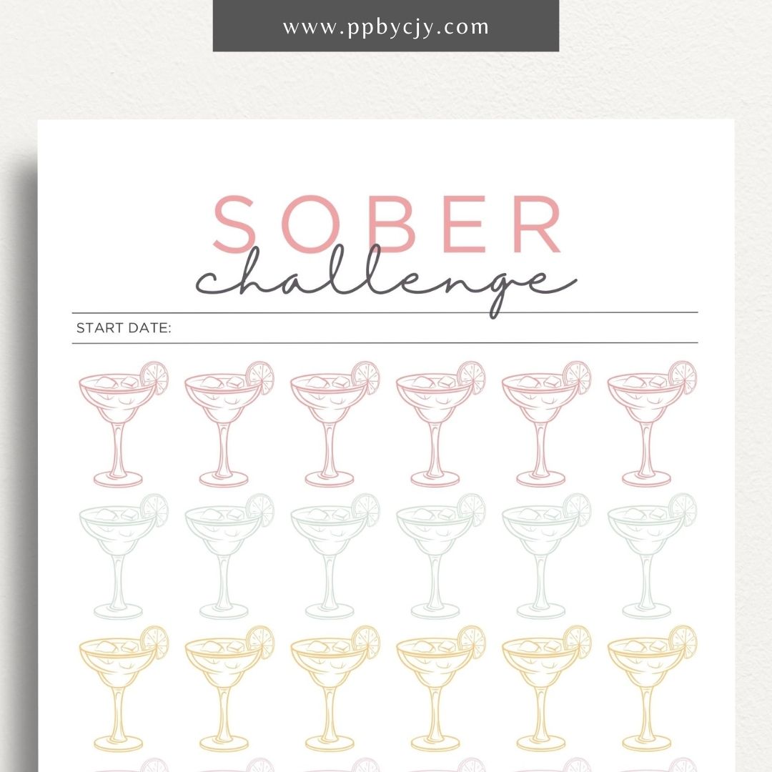 No Drinking Sober Visual Tracker Printable Template – Digital download for visually monitoring and celebrating progress in maintaining sobriety and staying alcohol-free