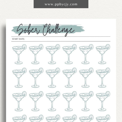 No Drinking Sober Visual Tracker Printable Template – Digital download for visually monitoring and celebrating progress in maintaining sobriety and staying alcohol-free