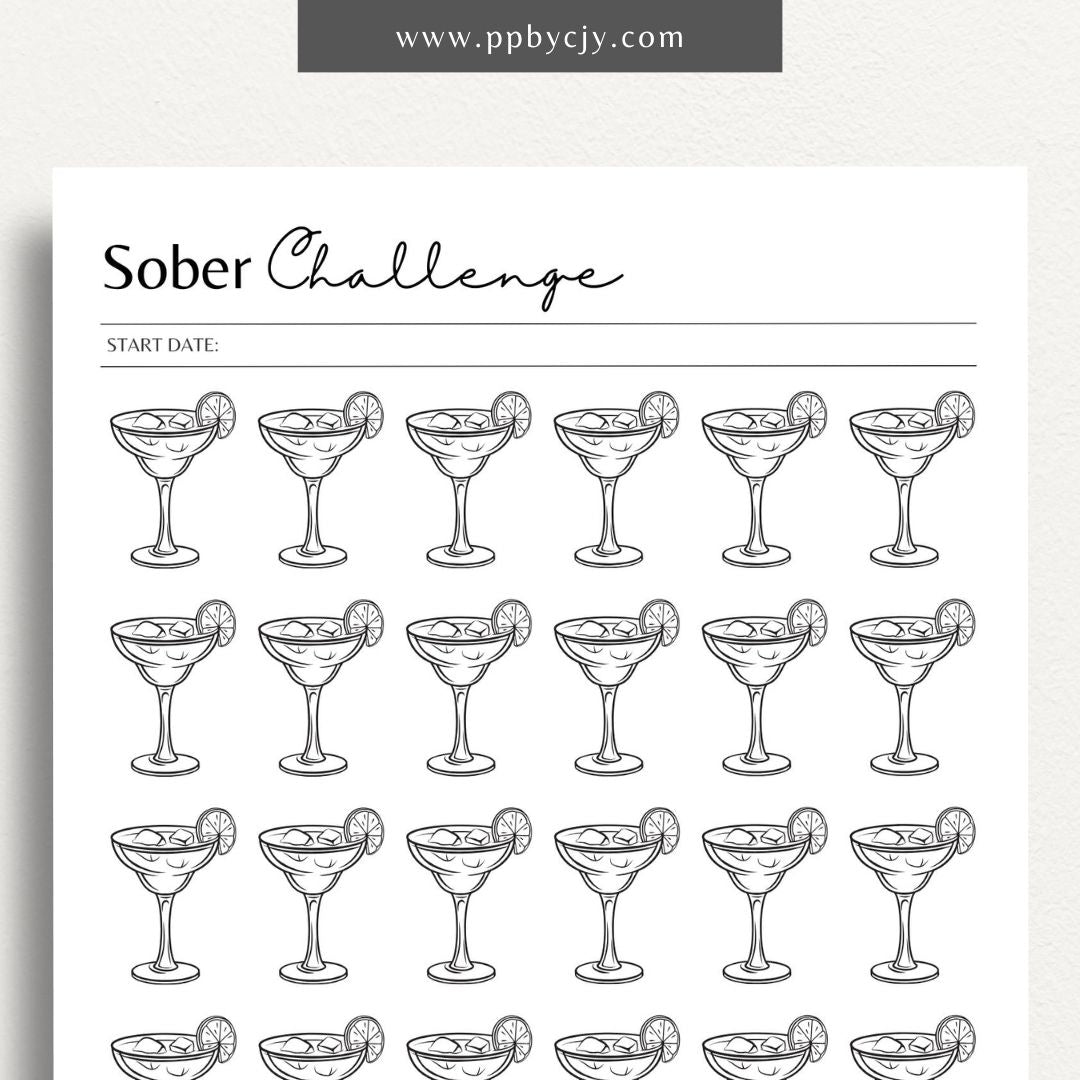 No Drinking Sober Visual Tracker Printable Template – Digital download for visually monitoring and celebrating progress in maintaining sobriety and staying alcohol-free