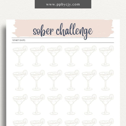 No Drinking Sober Visual Tracker Printable Template – Digital download for visually monitoring and celebrating progress in maintaining sobriety and staying alcohol-free