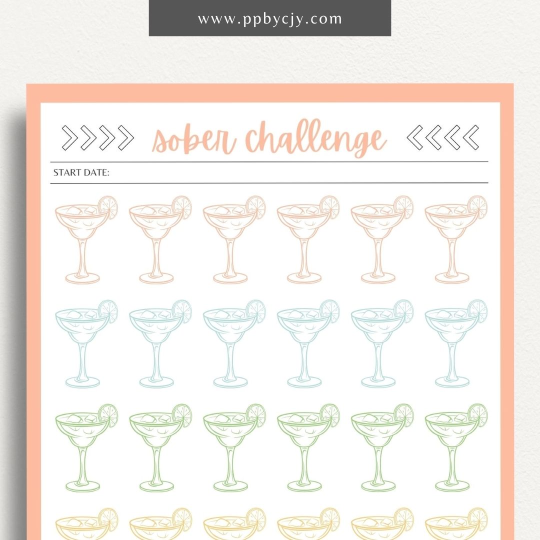 No Drinking Sober Visual Tracker Printable Template – Digital download for visually monitoring and celebrating progress in maintaining sobriety and staying alcohol-free