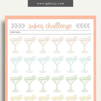 No Drinking Sober Visual Tracker Printable Template – Digital download for visually monitoring and celebrating progress in maintaining sobriety and staying alcohol-free