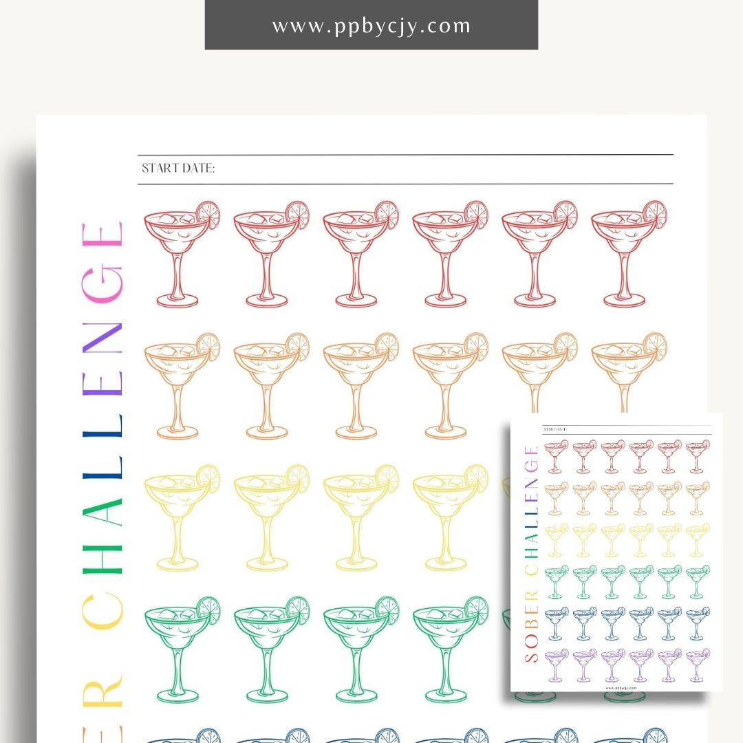 No Drinking Sober Visual Tracker Printable Template – Digital download for visually monitoring and celebrating progress in maintaining sobriety and staying alcohol-free