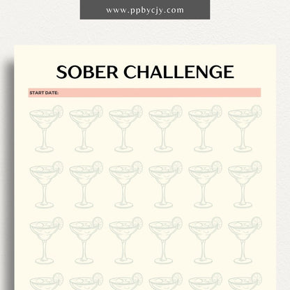 No Drinking Sober Visual Tracker Printable Template – Digital download for visually monitoring and celebrating progress in maintaining sobriety and staying alcohol-free