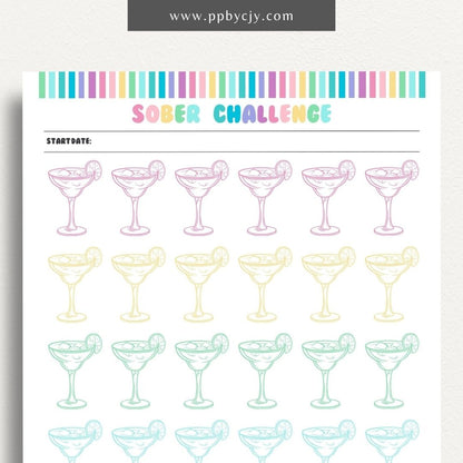 No Drinking Sober Visual Tracker Printable Template – Digital download for visually monitoring and celebrating progress in maintaining sobriety and staying alcohol-free