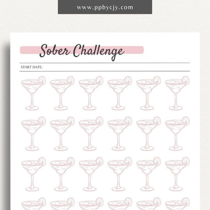 No Drinking Sober Visual Tracker Printable Template – Digital download for visually monitoring and celebrating progress in maintaining sobriety and staying alcohol-free