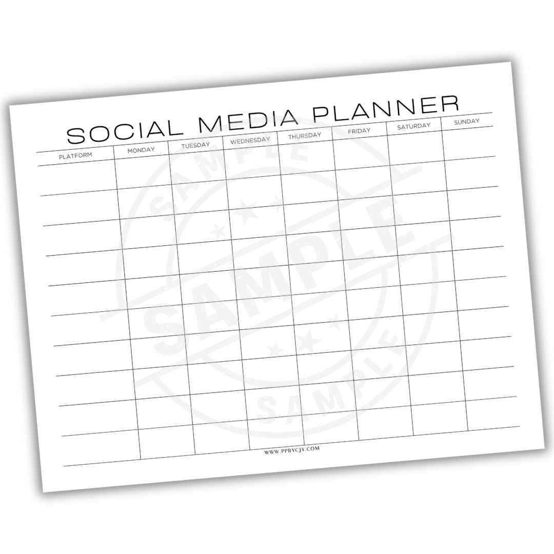 Social Media Planner with days of the week and platform columns on a white background