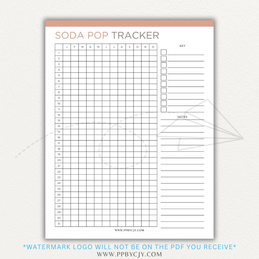 Soda Pop Tracker Printable PDF Template for monitoring daily soda consumption.