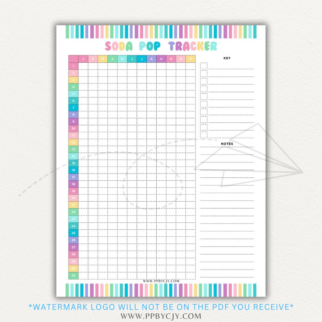 Soda Pop Tracker Printable PDF Template for monitoring daily soda consumption.