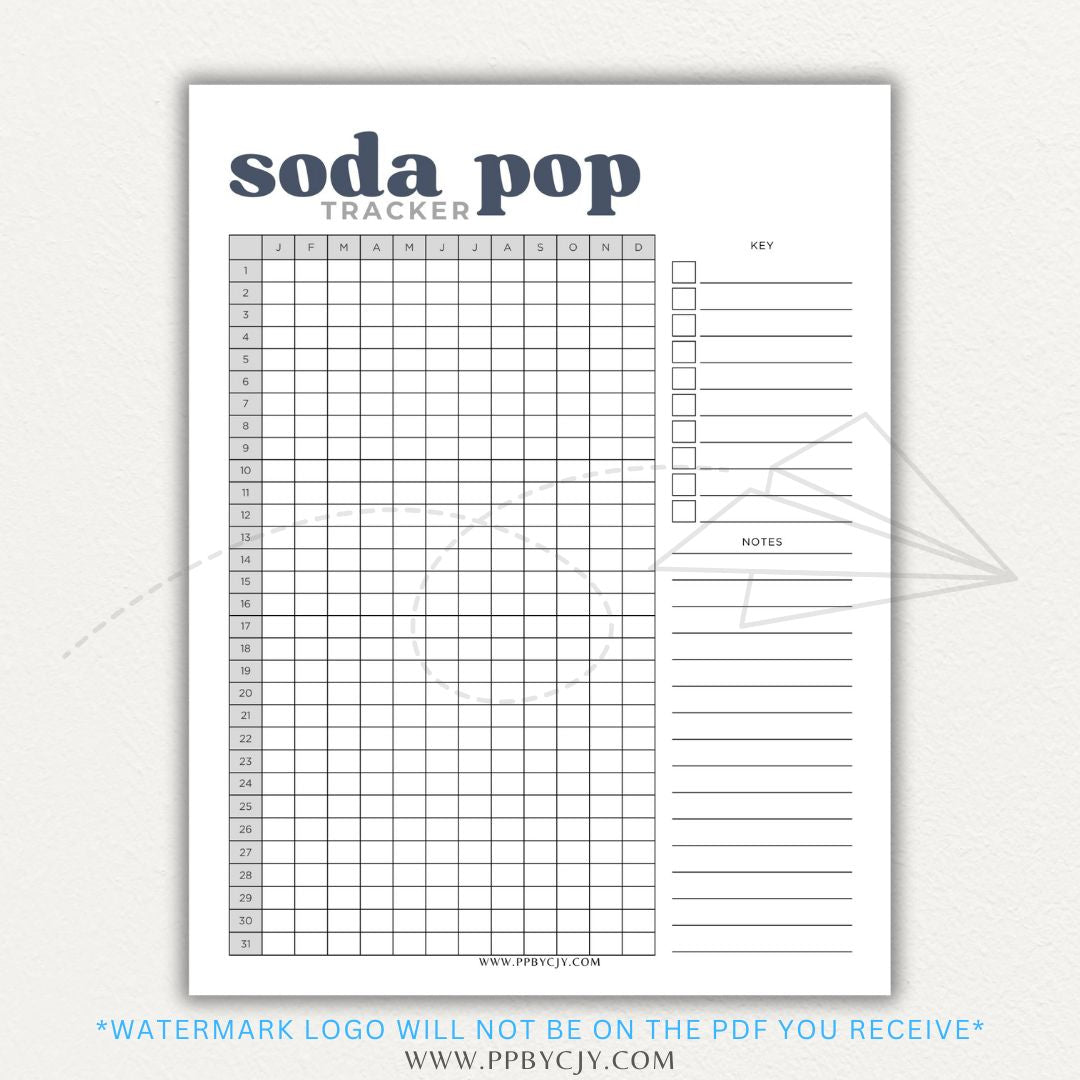 Soda Pop Tracker Printable PDF Template for monitoring daily soda consumption.