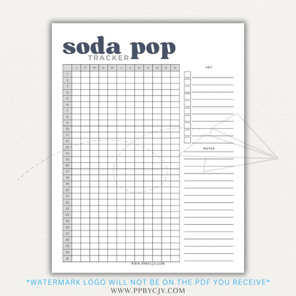 Soda Pop Tracker Printable PDF Template for monitoring daily soda consumption.