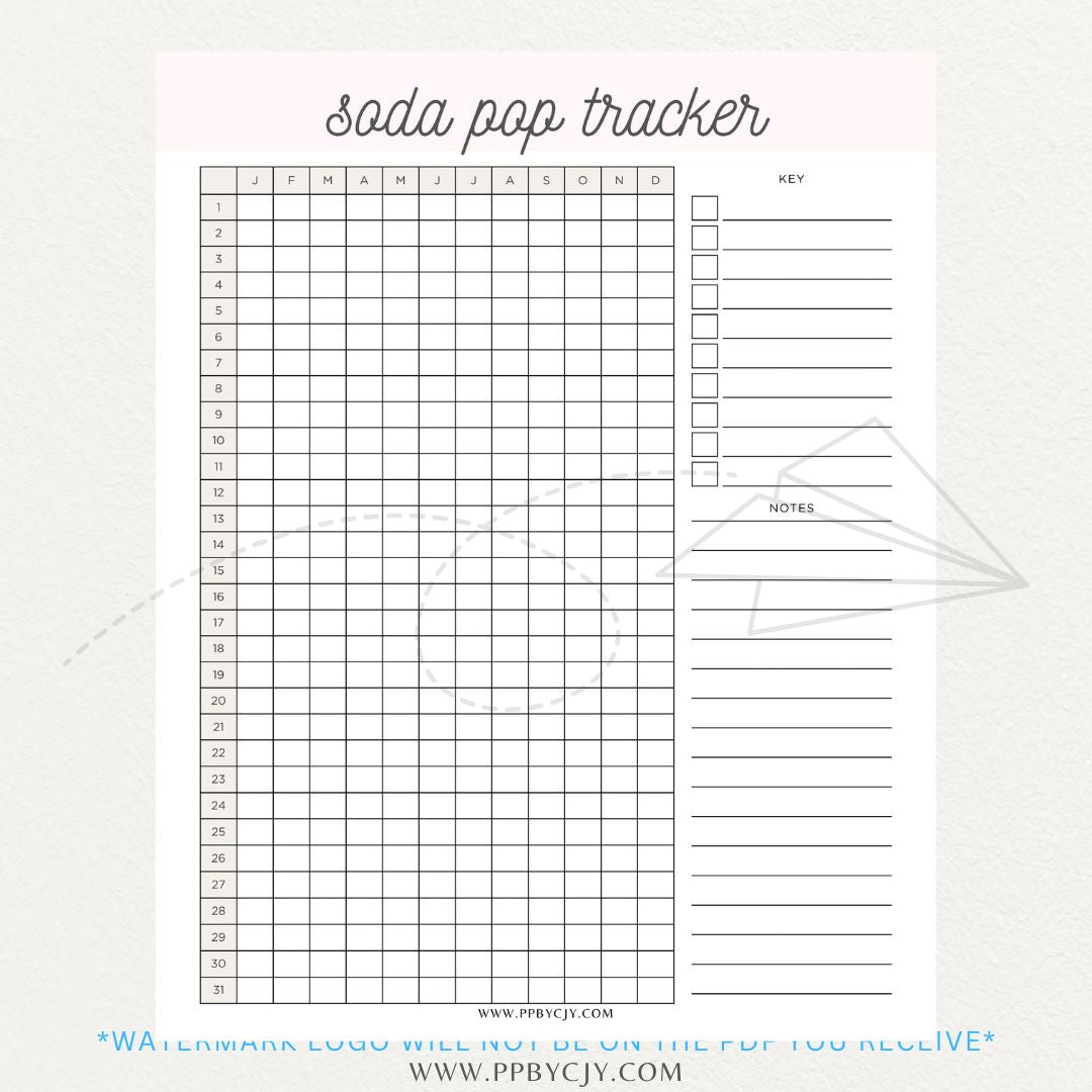 Soda Pop Tracker Printable PDF Template for monitoring daily soda consumption.