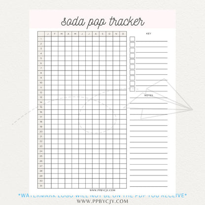 Soda Pop Tracker Printable PDF Template for monitoring daily soda consumption.