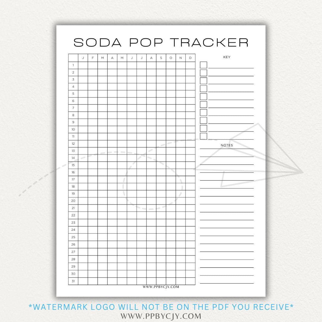 Soda Pop Tracker Printable PDF Template for monitoring daily soda consumption.