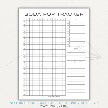 Soda Pop Tracker Printable PDF Template for monitoring daily soda consumption.