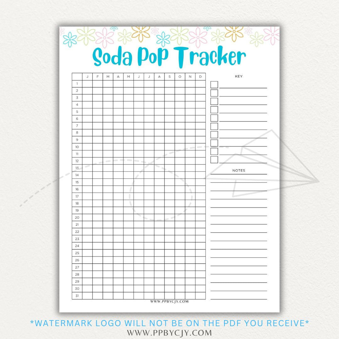 Soda Pop Tracker Printable PDF Template for monitoring daily soda consumption.