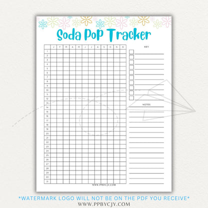 Soda Pop Tracker Printable PDF Template for monitoring daily soda consumption.