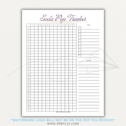 Soda Pop Tracker Printable PDF Template for monitoring daily soda consumption.