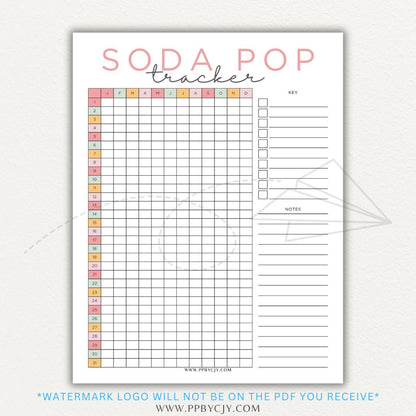 Soda Pop Tracker Printable PDF Template for monitoring daily soda consumption.