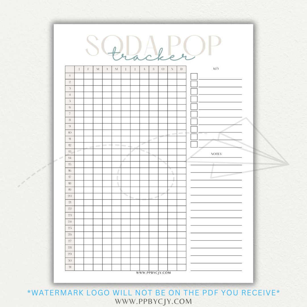 Soda Pop Tracker Printable PDF Template for monitoring daily soda consumption.