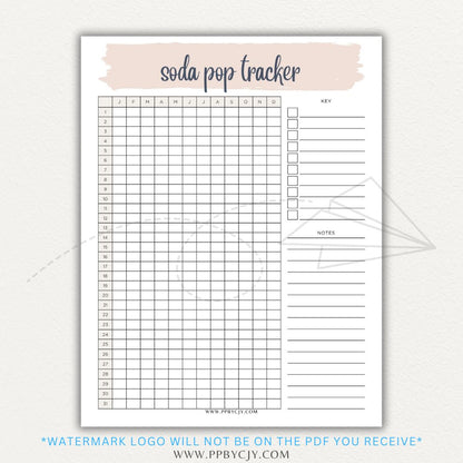 Soda Pop Tracker Printable PDF Template for monitoring daily soda consumption.