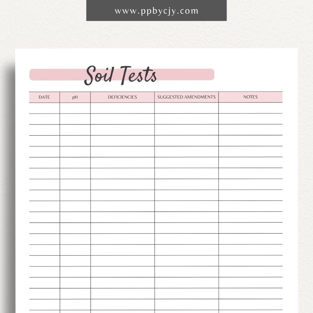 Garden Soil Testing Tracker Printable PDF Template