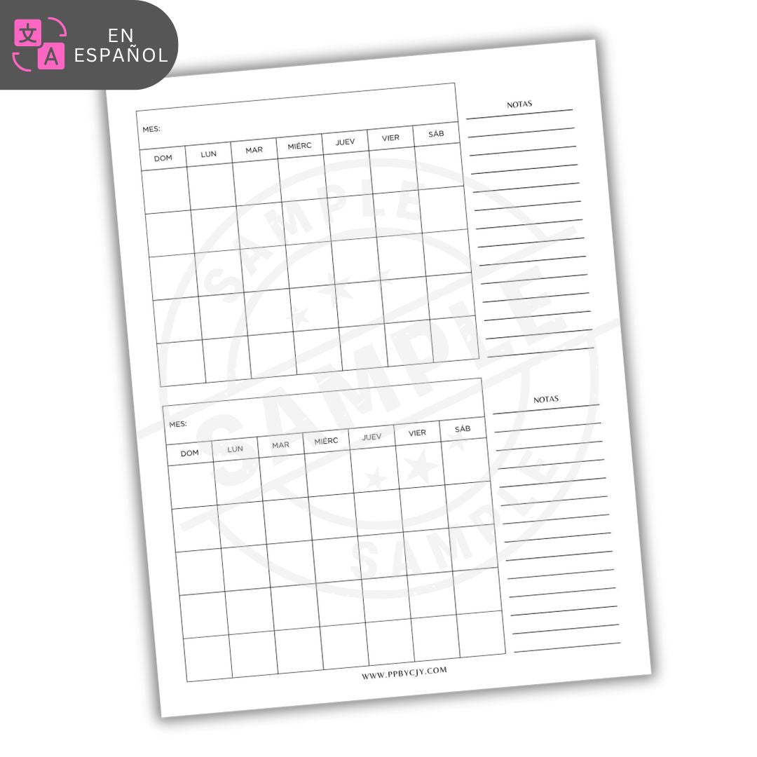Spanish weekly planner sheet with days of the week and notes section on a white background