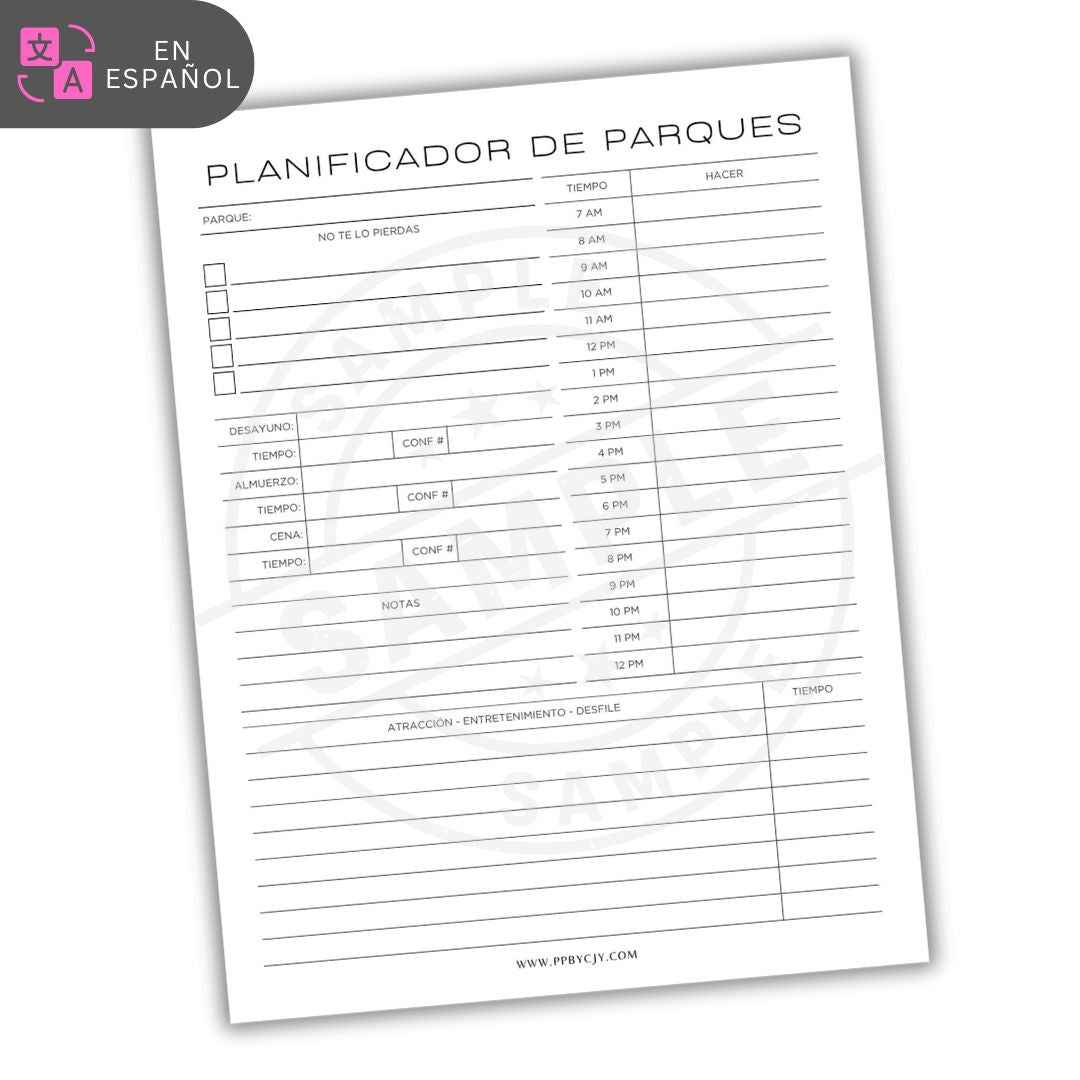 Planificador de Parque de Diversiones Plantilla PDF Imprimible
