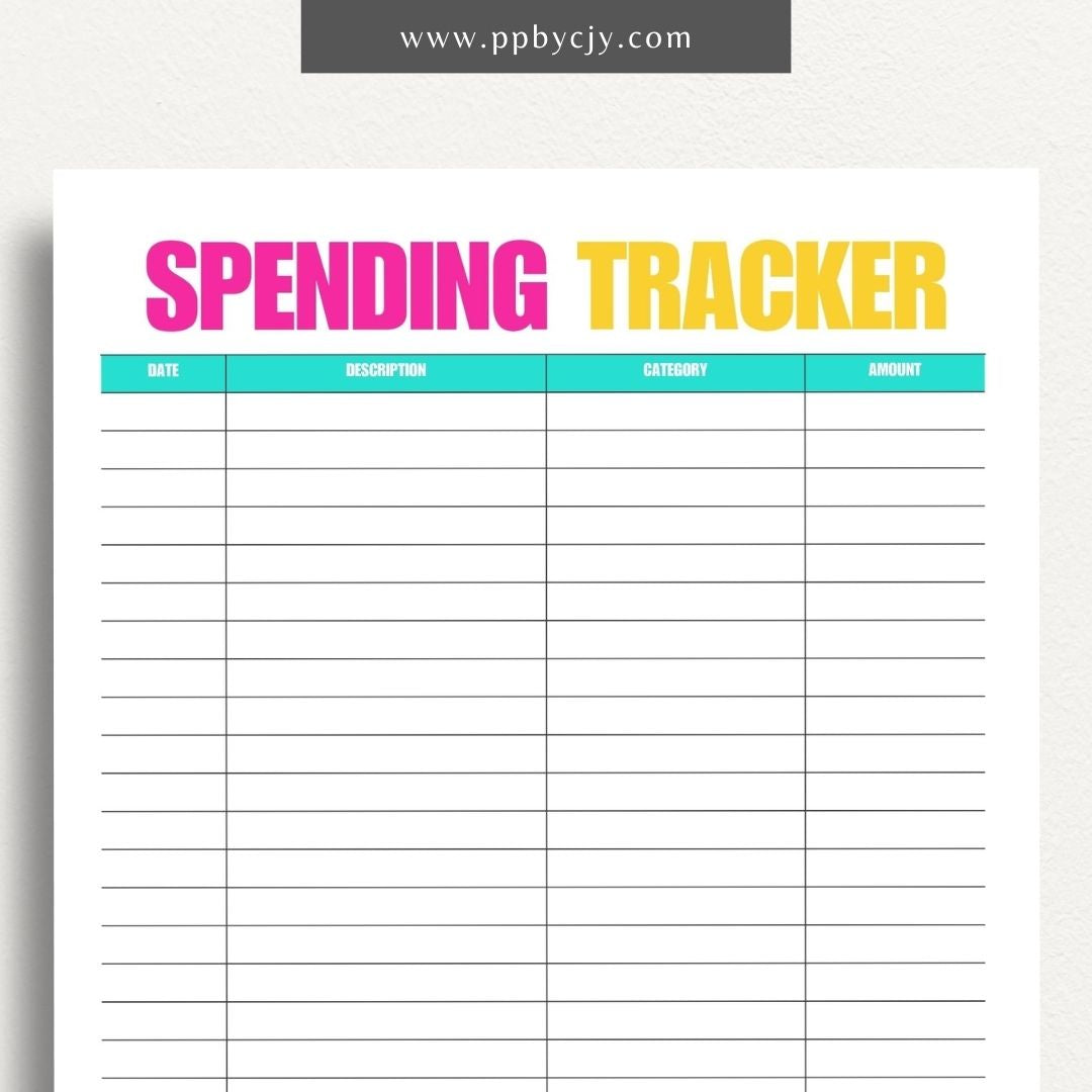 Spending Expense Tracker Printable Template – Digital download for monitoring and managing personal or business expenses, including categories, amounts, and dates