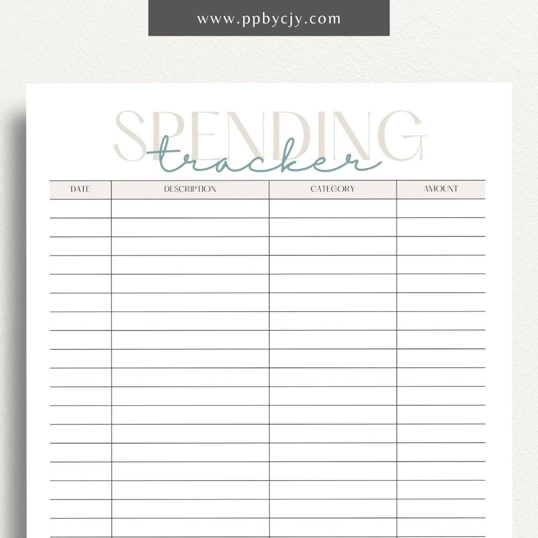 Spending Expense Tracker Printable Template – Digital download for monitoring and managing personal or business expenses, including categories, amounts, and dates