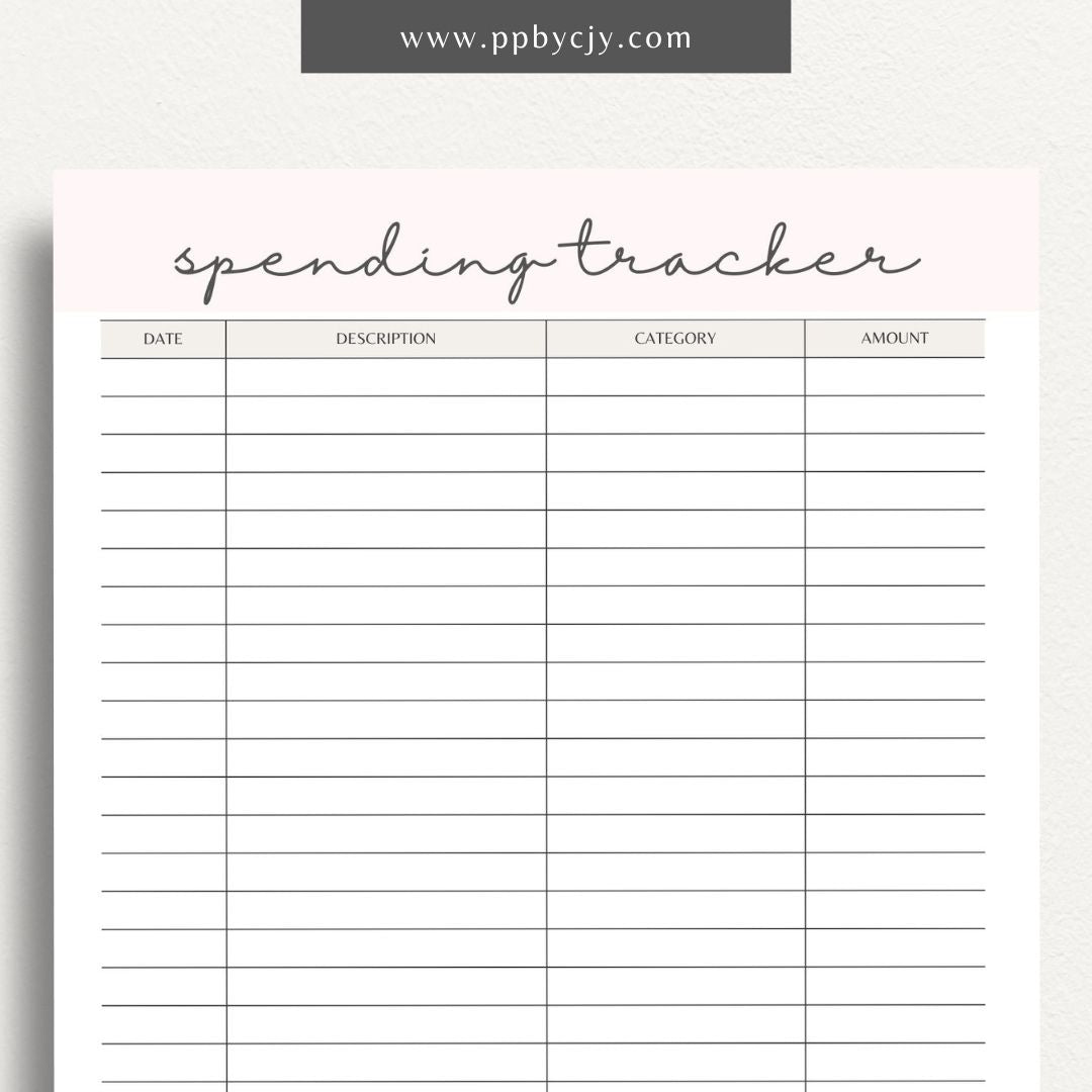 Spending Expense Tracker Printable Template – Digital download for monitoring and managing personal or business expenses, including categories, amounts, and dates