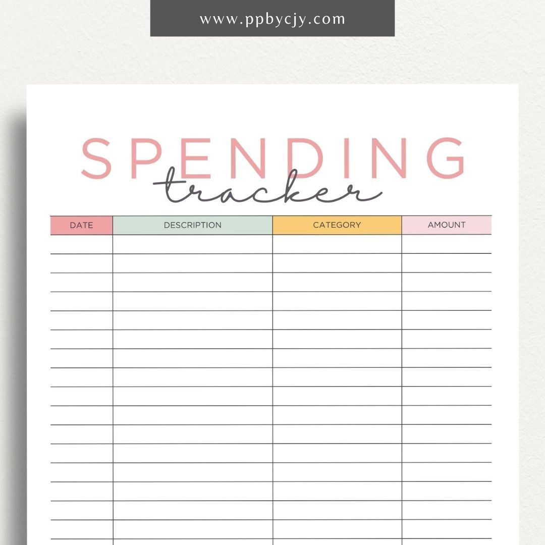 Spending Expense Tracker Printable Template – Digital download for monitoring and managing personal or business expenses, including categories, amounts, and dates