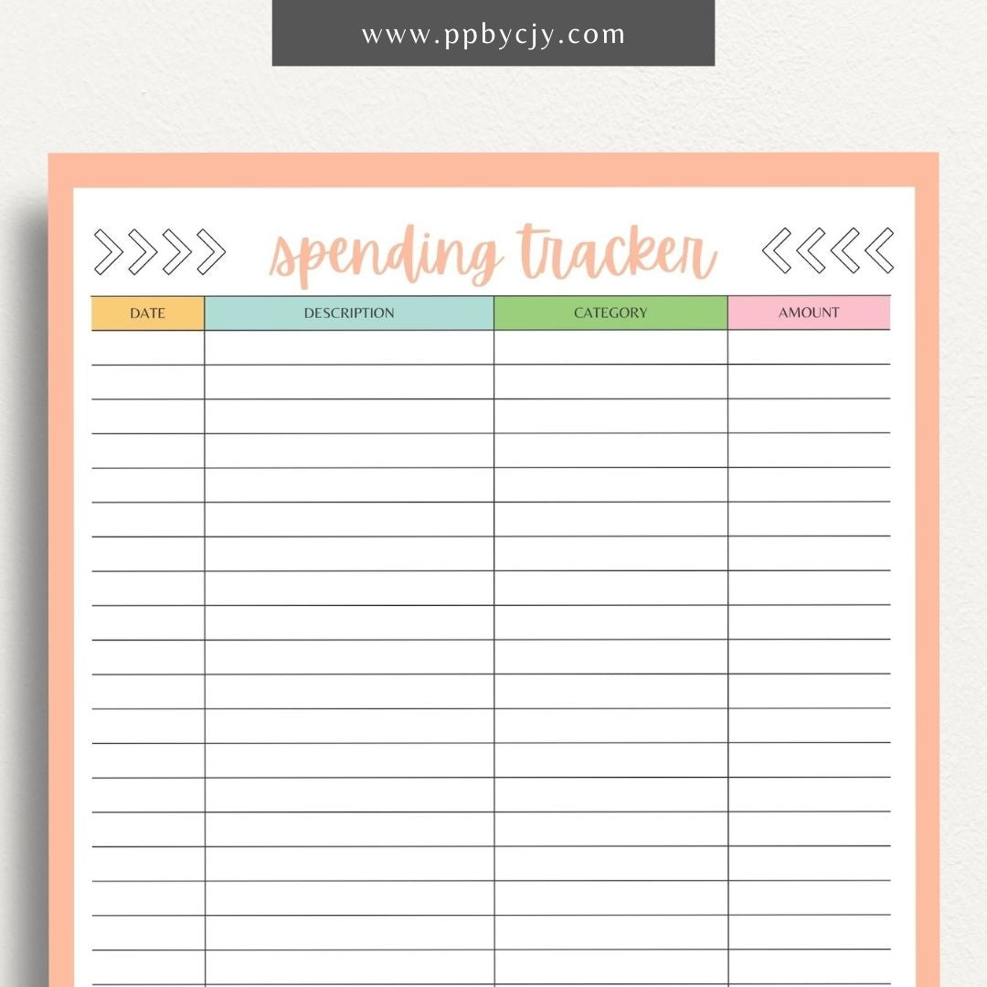 Spending Expense Tracker Printable Template – Digital download for monitoring and managing personal or business expenses, including categories, amounts, and dates